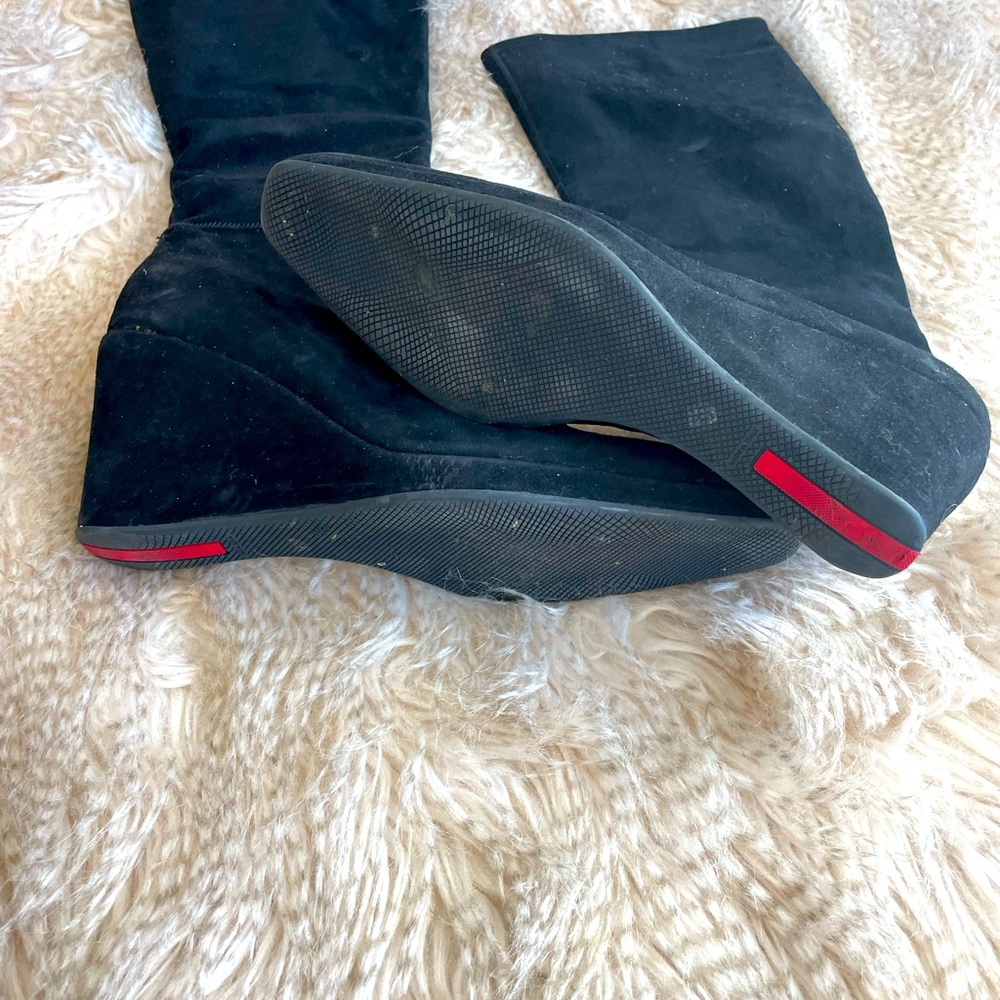 Prada Black Suede Wedge Boot